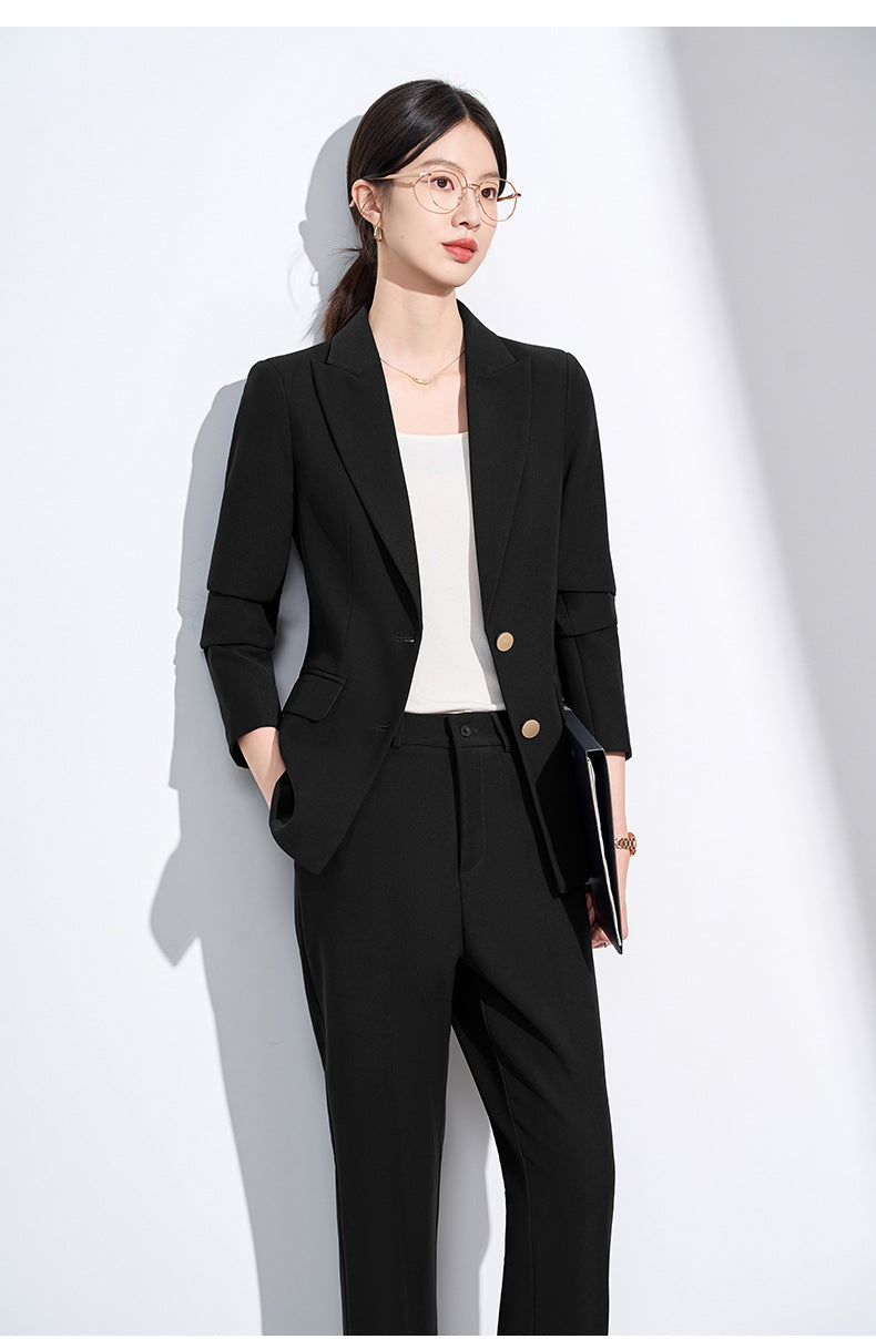 Cross-Border Beige Suit Set for Women, New Versatile Fashion High-End Professional Attire for Petite Figures, Formal Occasion Blazer