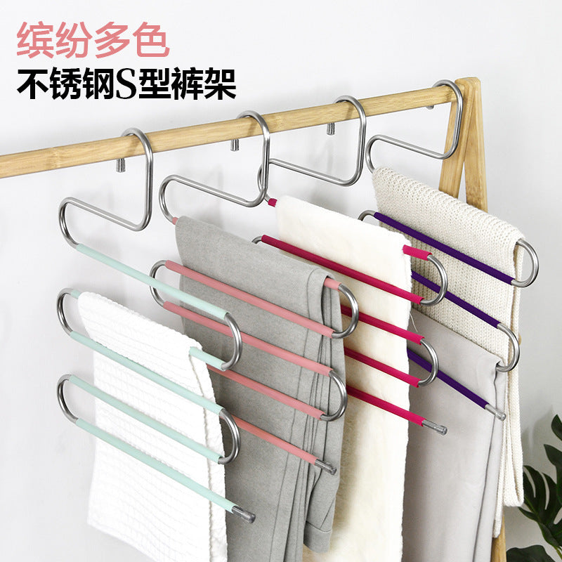 D Amazon Cross-border Explosions Magic Hanger Five-layer Stainless Steel S Pants Rack Inside Pants Storage Rack Factory Wholesale