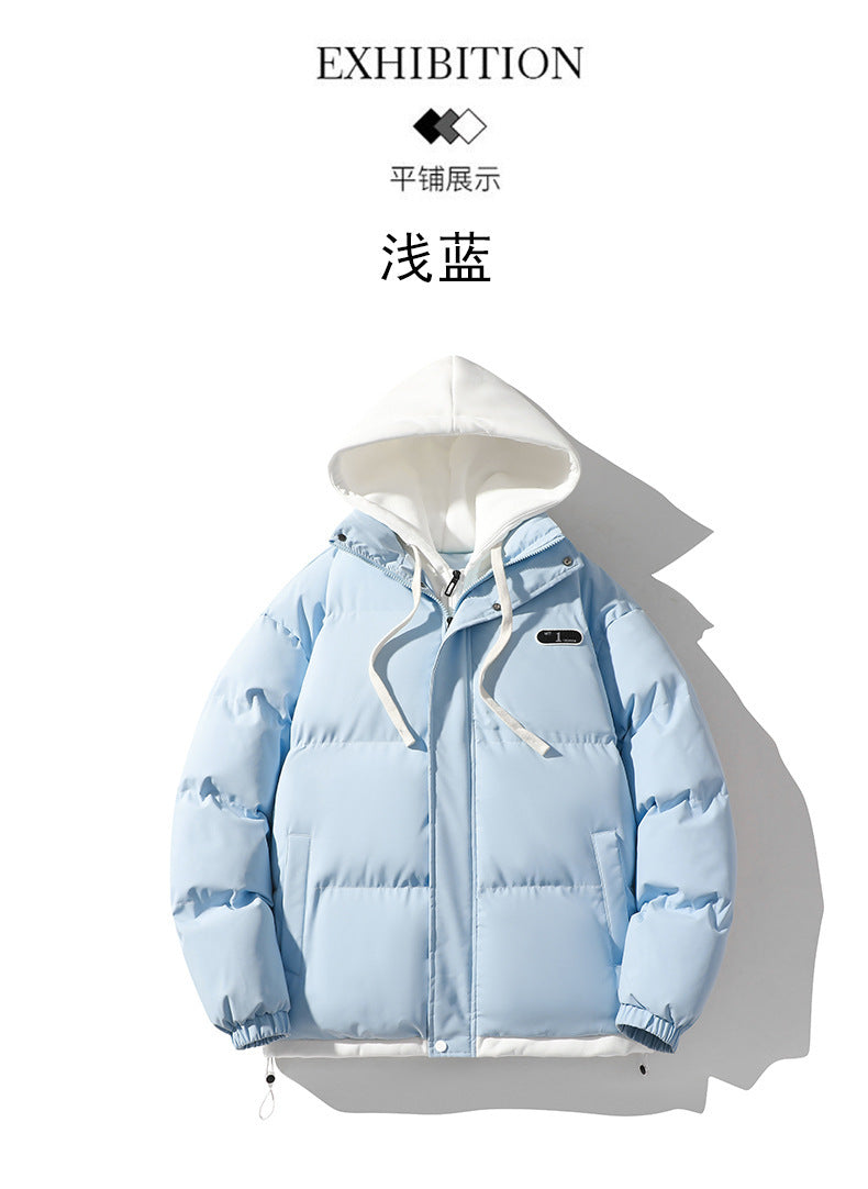 Men's Cotton-Padded Jacket Winter Cold-Proof Cotton Jacket Hooded Fake Two-Piece 2024 New Youth Cotton-Padded Jacket Couple Trendy Brand