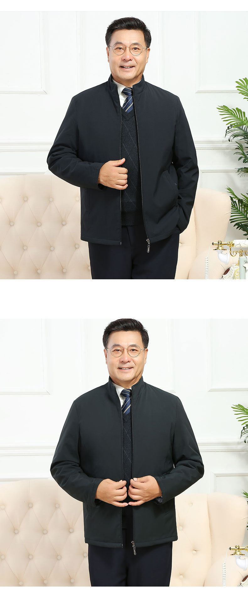 Spring and Autumn Winter Coat Middle-aged Men's Cotton-padded Clothes for the Elderly Simple Light Business Warm Cotton-padded Coat Thickened Cotton-padded Coat