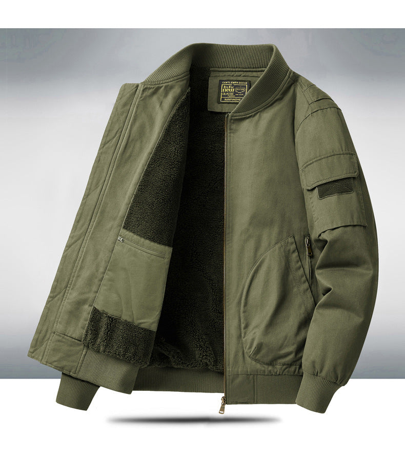 New Men's Fleece-Lined Popular Jacket, Winter Cross-Border Thickened Warm Cotton Coat, Pure Cotton Baseball Uniform Work Jacket