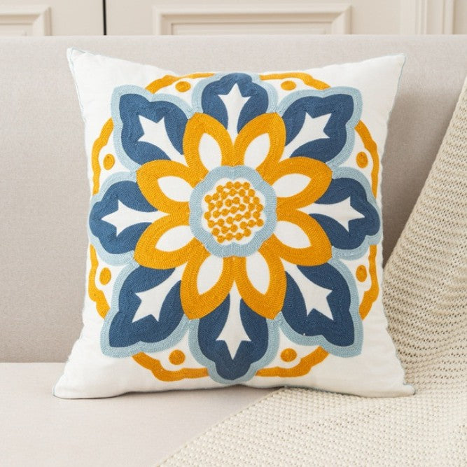 Nordic Towel Embroidered Embroidered Embroidered Pillow Living Room Cream Sofa Cushion Flower Model Room Bay Window Cushion Cover