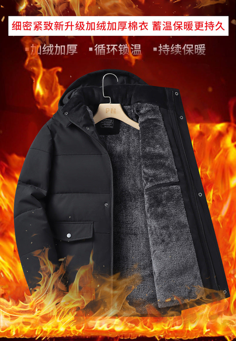 Winter Grandpa Cotton-Padded Jacket for Middle-Aged and Elderly Men, Thick Fleece-Lined Hooded Warm Coat, Middle-Aged and Elderly Dad's Cotton-Padded Jacket