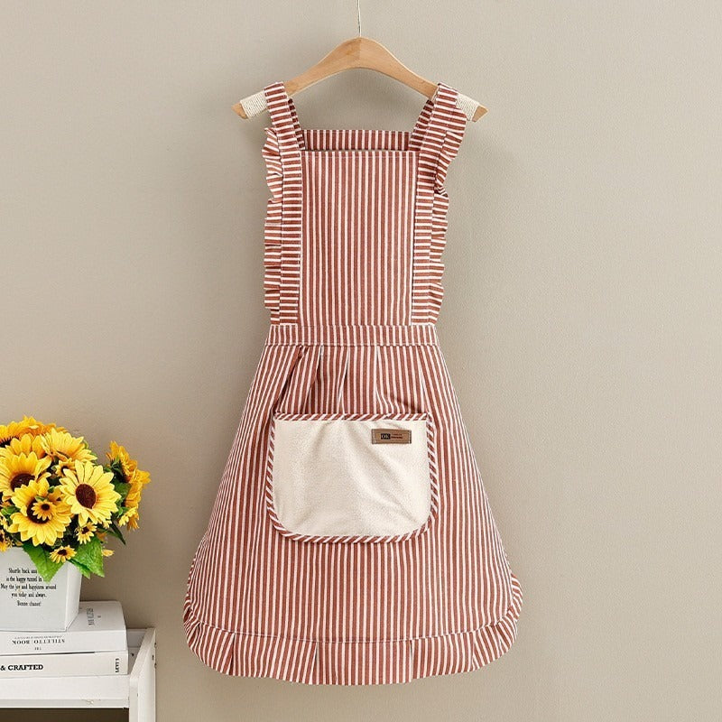 Factory Direct Sales New Kitchen Household Cooking Canvas Cotton Apron Lace Cute Hand-Wipeable Suspenders Pure Cotton for Women