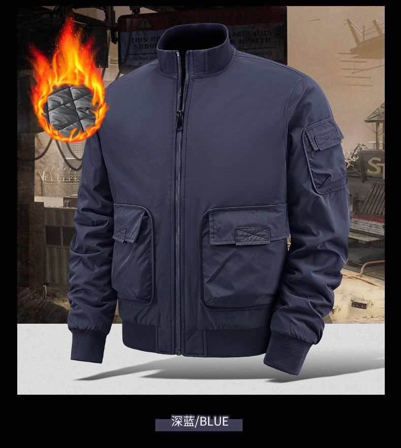 Flying Suit Men's Jacket Cotton Coat Autumn and Winter American Retro Loose Casual Middle-aged Casual Jacket Cotton Coat Coat