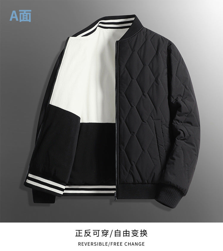 Double-sided stand collar cotton-padded jacket jacket men's winter fleece-lined thickened cotton-padded jacket fashion brand relaxed-fit warm bread suit for lovers