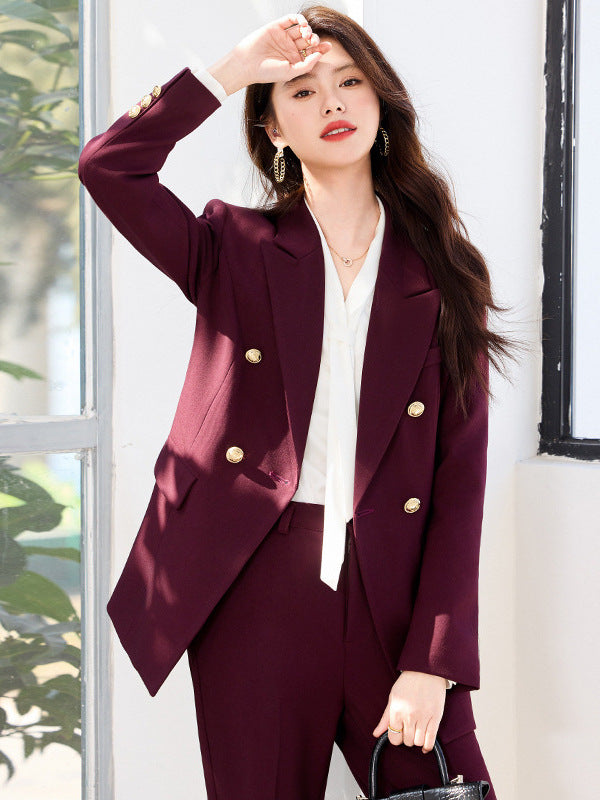 Double-Breasted Suit Set for Women, Autumn and Winter New Style, Korean Fashion, Casual, Professional Attire, Slim Fit, White-Collar Business Long-Sleeve Suit
