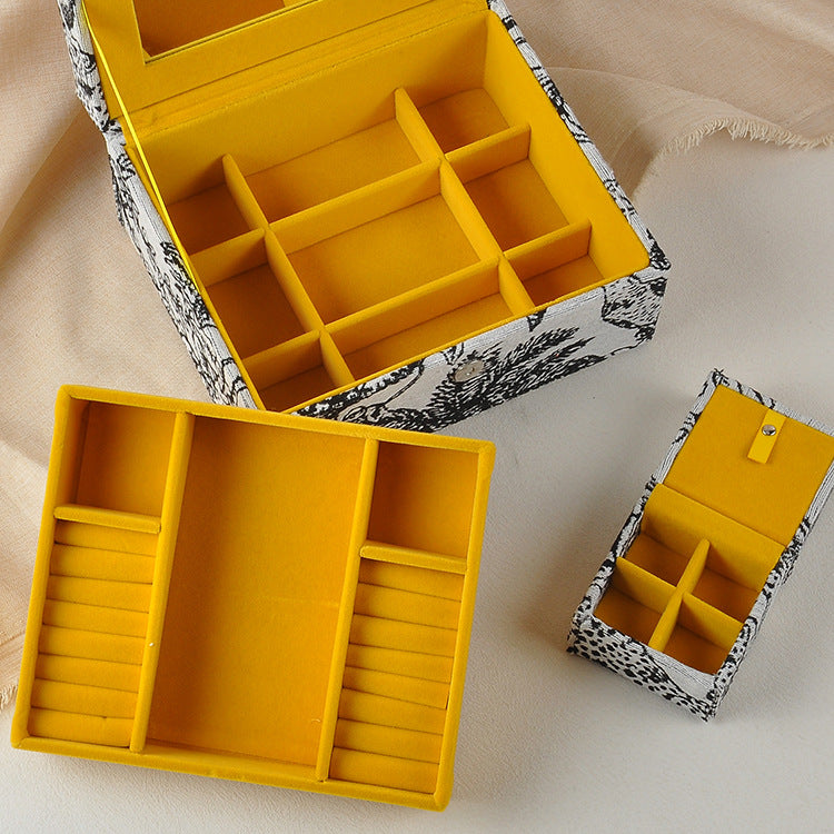 Double-Layer Portable Jewelry Box Jacquard French Retro Jewelry Box Necklace Watch Birthday Gift Jewelry Storage Box