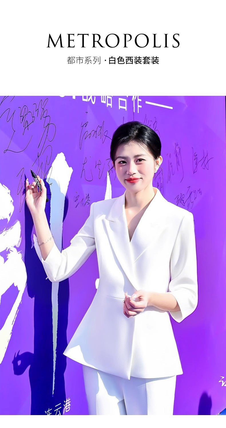 Spring and Summer Fashionable High-End White Three-Quarter Sleeve Suit Suit Host Business Formal Wear Female President Suit Workwear
