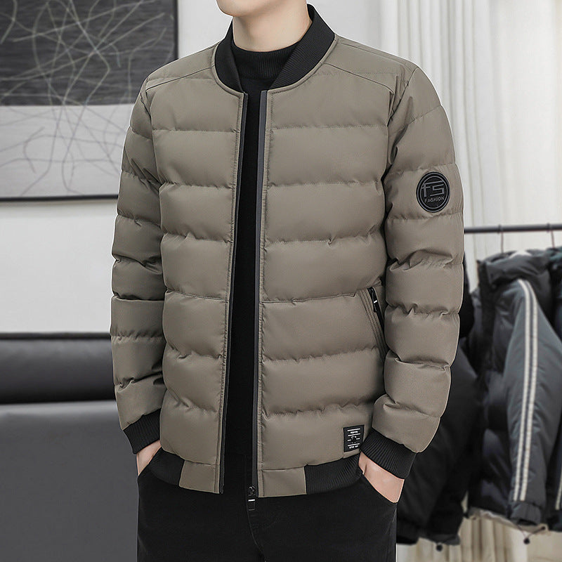 FS Standard Men's Baseball Collar Jacket Korean Style Casual Autumn and Winter Cotton Clothes Youth Handsome Outerwear All-match Coat Men's Trendy