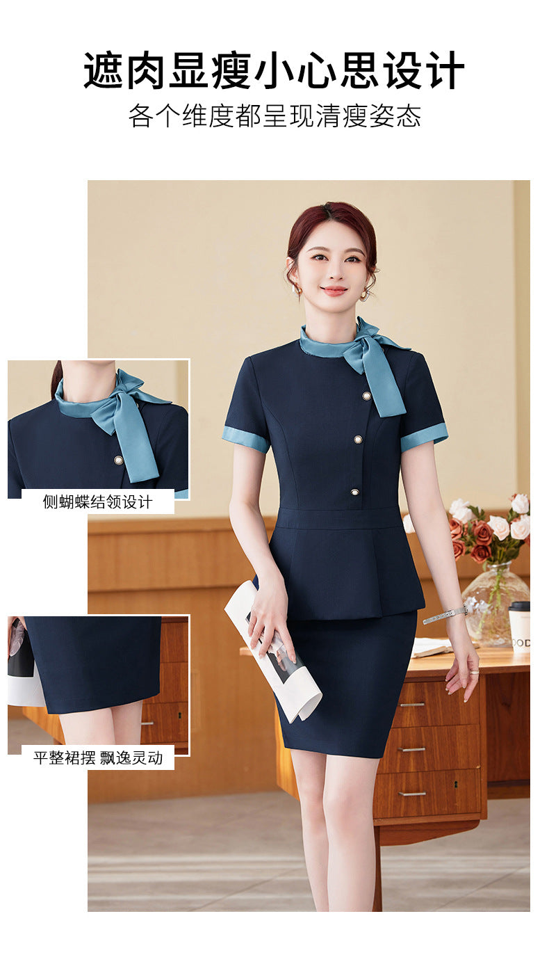 Short-Sleeved Stewardess Elegant Beauty Salon Oral Front Desk Work Clothes Professional Suit Female Hotel Reception Service Staff Uniform