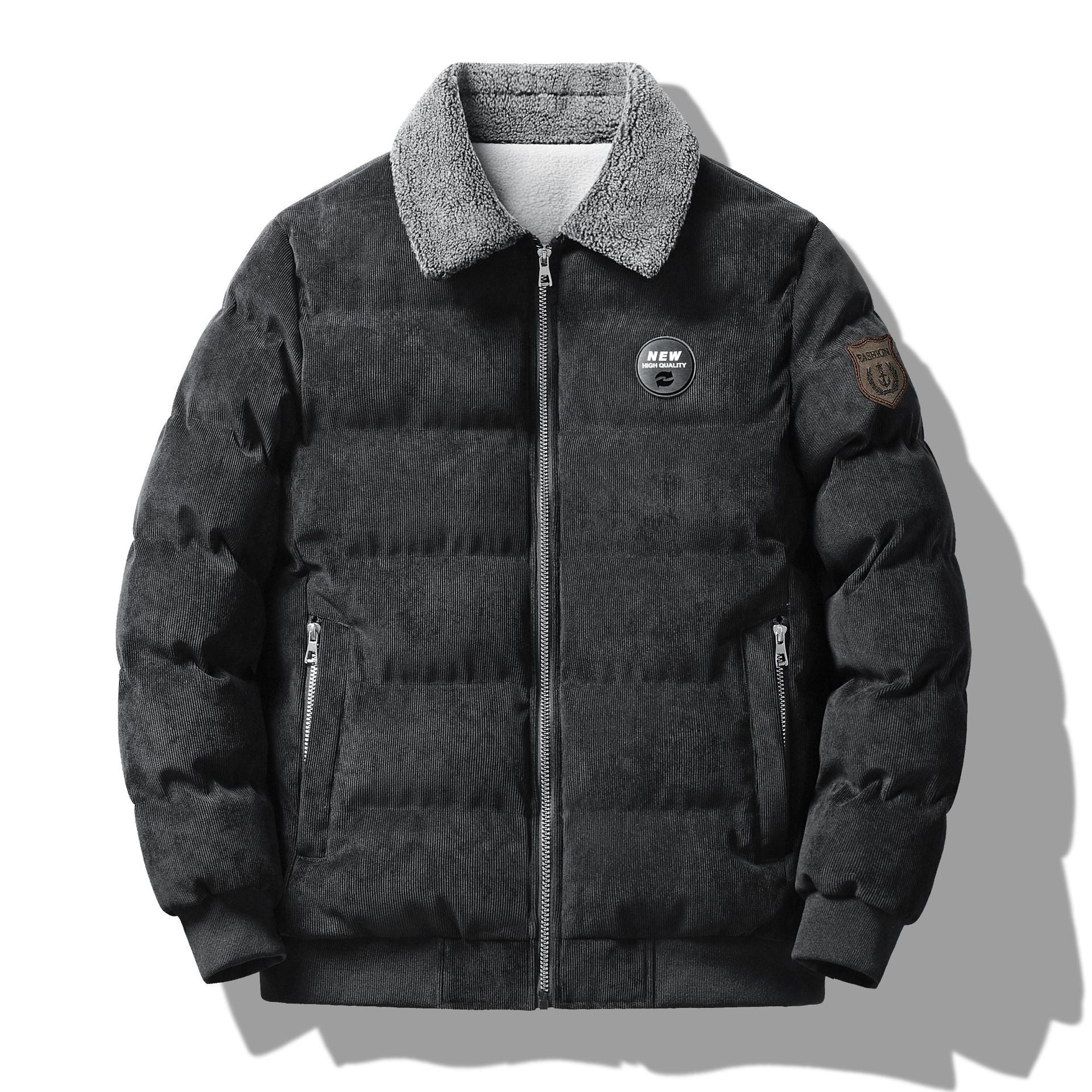 Foreign trade Winter fleece-lined thickened lapel corduroy jacket Men's Youth wear warm jacket urban jacket