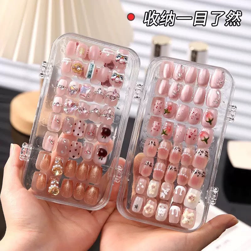 Nail Wearing Nail Storage Box Dustproof Transparent Storage Fit Box Three Folding Cosmetic Table Jewelry Storage Box
