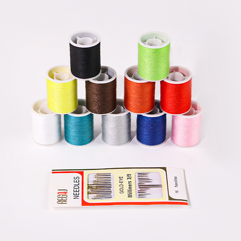 Retro Style Imitation Pu Leather Square Sewing Box Household Sewing and Mending Needle and Thread Set Portable Daily Essential Sewing Kit