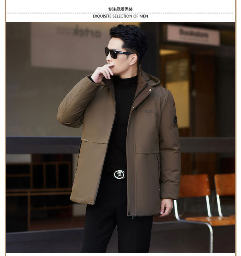 2024 winter new silk cotton-padded jacket casual men's business middle-aged cotton-padded hooded thick warm coat wholesale