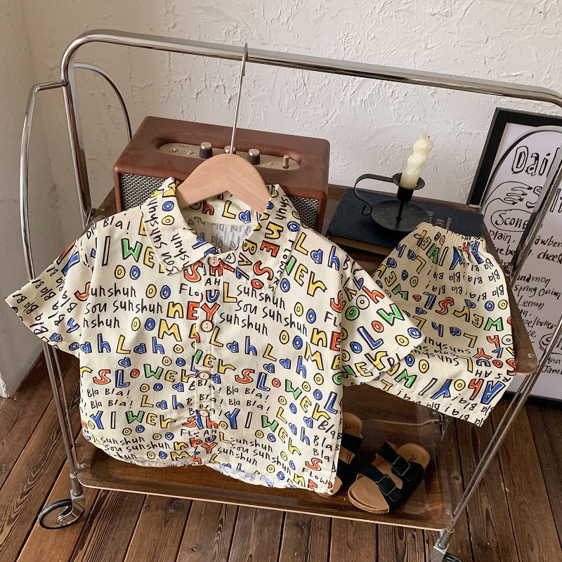 2026 New Children's Short-Sleeved Suit, Men's Short-Sleeved Shirt Suit, Short-Sleeved Shorts Beach Two-Piece Set