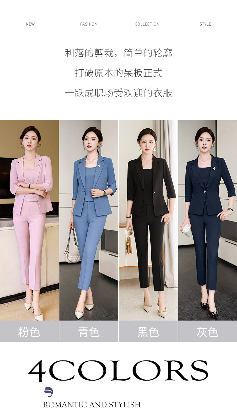 Pink Mid-Sleeve Suit for Women 2025 New Summer Thin Business Attire Elegant Beauty Salon Front Desk Work Clothes