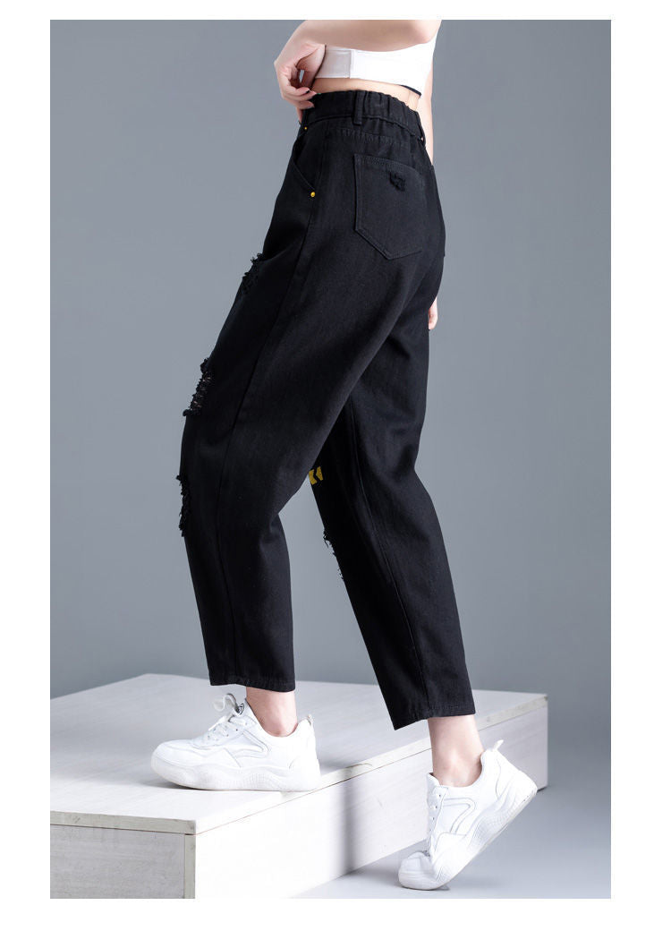 Red Ripped Distressed Jeans for Women, 2026 New Style, High-Waisted Dad Harem Pants, Slimming Carrot Pants for Women