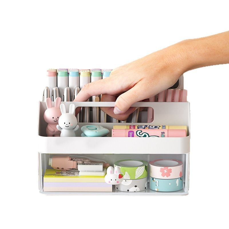 Pen Holder Storage Box, Cute Storage Box, Girly Pink Stationery Box, Pen Box, Multi-Functional, Large Capacity with Drawer