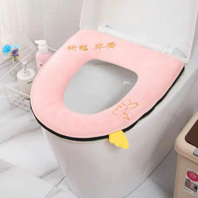 Household toilet cover portable zipper toilet seat cushion winter plush toilet seat cover waterproof thickened toilet mat