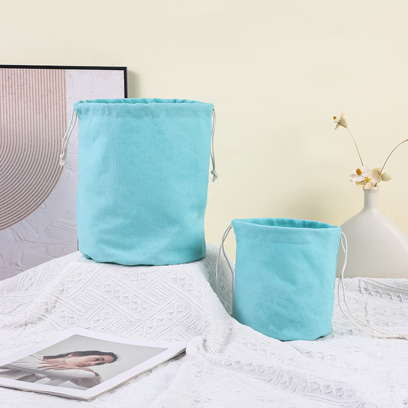 Canvas Round Bottom Drawstring Bag Storage Bag Bucket Bag Built-In Bag Vegetable Basket Liner Bag Sundry Bag Dust Bag