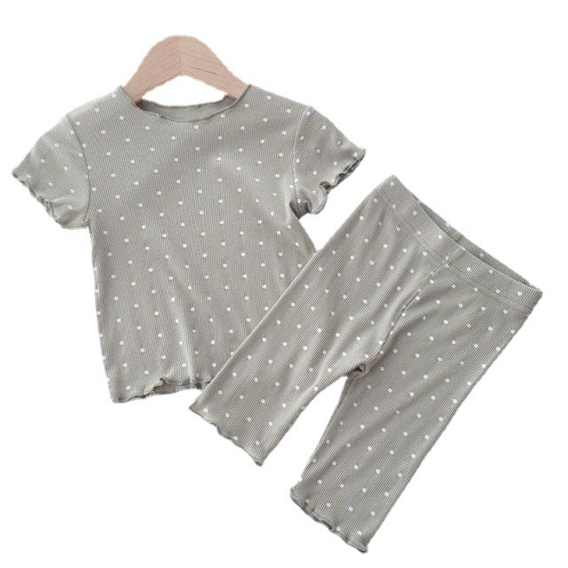 Children's Thin Short-Sleeved Air-Conditioned Clothing for Boys and Girls Summer Pajamas suit Can Wear Outfit Baby's Home Clothes Two-Piece Fashionable Set