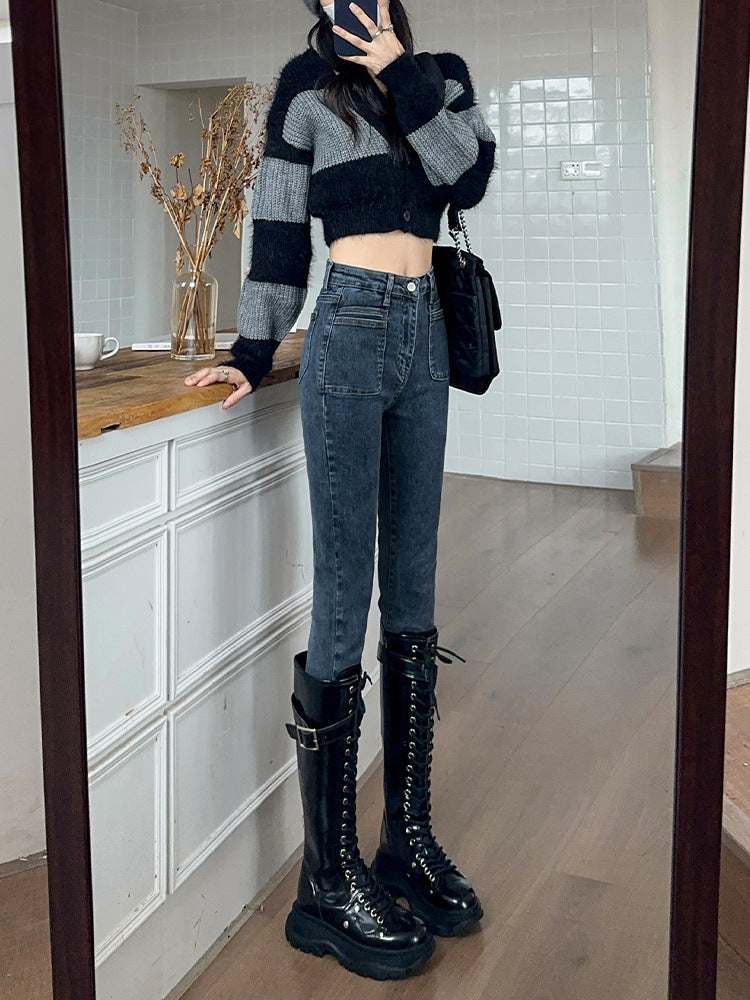 Retro High-Waisted Jeans for Women 2025 Autumn New Slimming Look Design Elastic Tight Pencil Pants