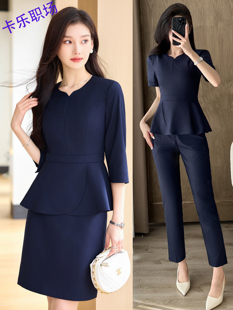 Summer Business Wear Short-sleeved Suit suit Women's Dress Slim-fit Temperament Hotel Front Desk Sales Department Jewelry Store Work Clothes
