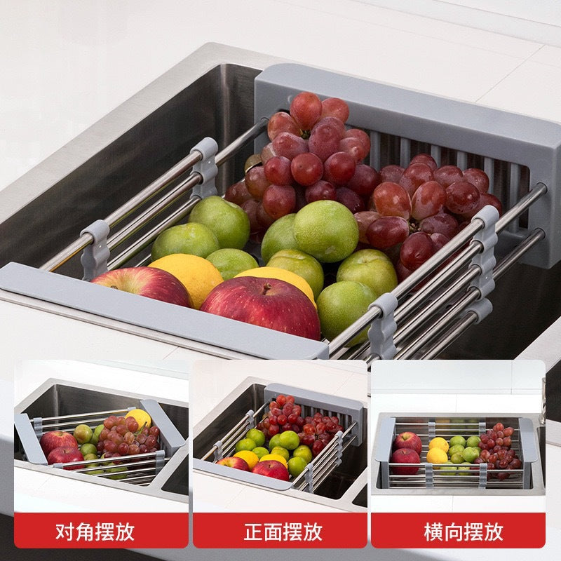 Factory Direct Sales Retractable Drain Rack Kitchen Sink Drain Basket Stainless Steel Thickened Dish Basin Storage Rack Drain Rack