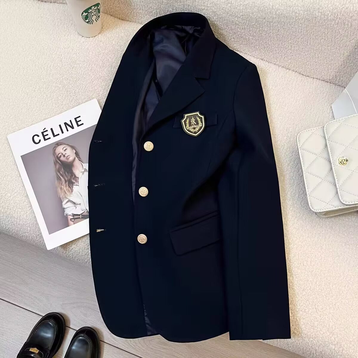 Women's Blazer 2026 Spring and Autumn New Japanese Style School Uniform Badge Burgundy Small Blazer Jacket for Women