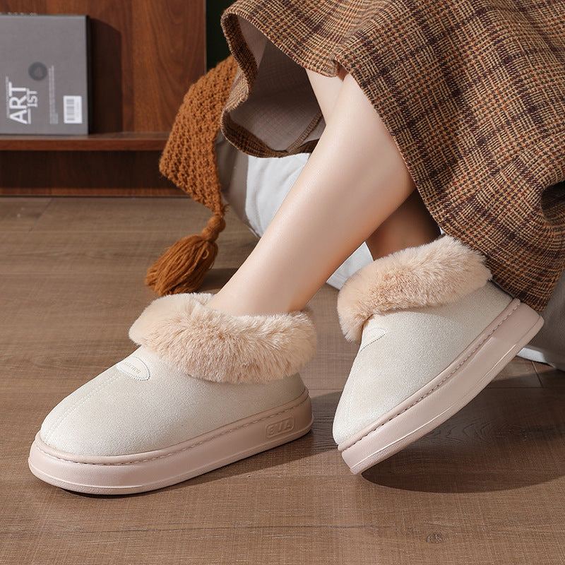 Winter Warm Short-tube Thick-soled Snow Boots for Women Couple Height-increasing fleece-lined Thickened Cotton Shoes for Interior and Exterior
