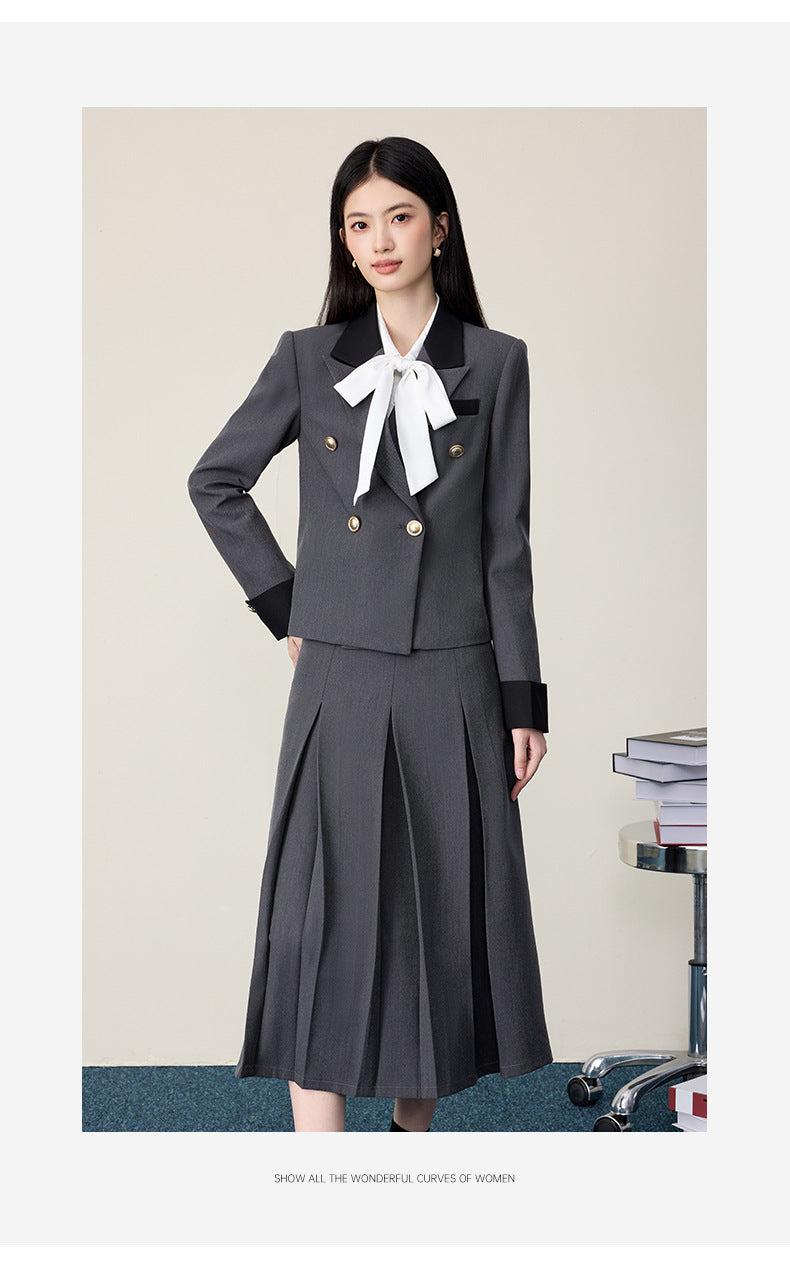 Gray Suit Jacket Female Preppy Style College Student Interview Professional Formal Wear Petite Girl Suit Suit Skirt Autumn