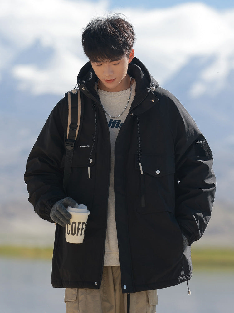 Woodpecker Assault down Cotton Jacket Men's Winter Thickeneded Warm Work Jacket Cotton Jacket New Hooded Winter Jacket