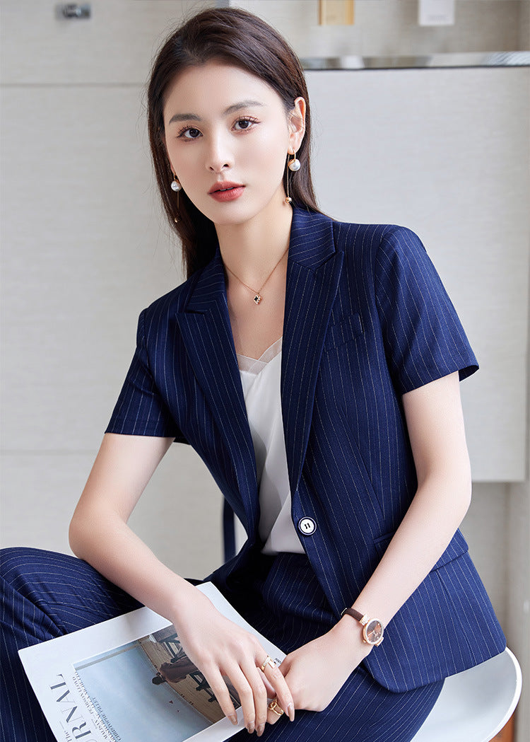 Hotel Front Desk Jewelry Store Work Clothes Classy New Stripesd Suit Suit Women's Summer Thin Short-Sleeved Business Wear