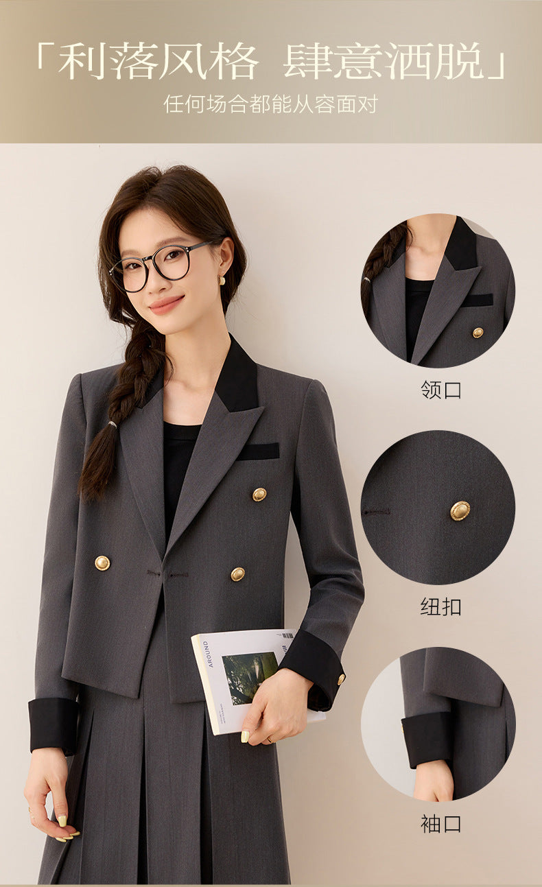 Cross-Border Black Short Blazer for Women, Petite Size, Suitable for College Students, Teacher Qualification Interview, Formal Attire, Elegant Suit with Skirt
