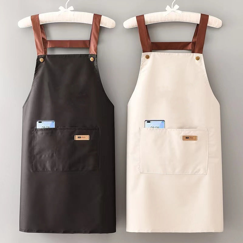 New Waterproof and Oil-Proof Apron Kitchen Cooking Apron Anti-Fouling Fabric Men's and Women's Cafe Printed Work Clothes Customization