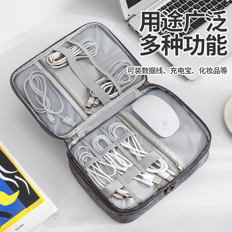 Oxford Cloth Data Cable Storage Bag, Cosmetics Travel Portable Handbag, Large Capacity Waterproof Portable Storage