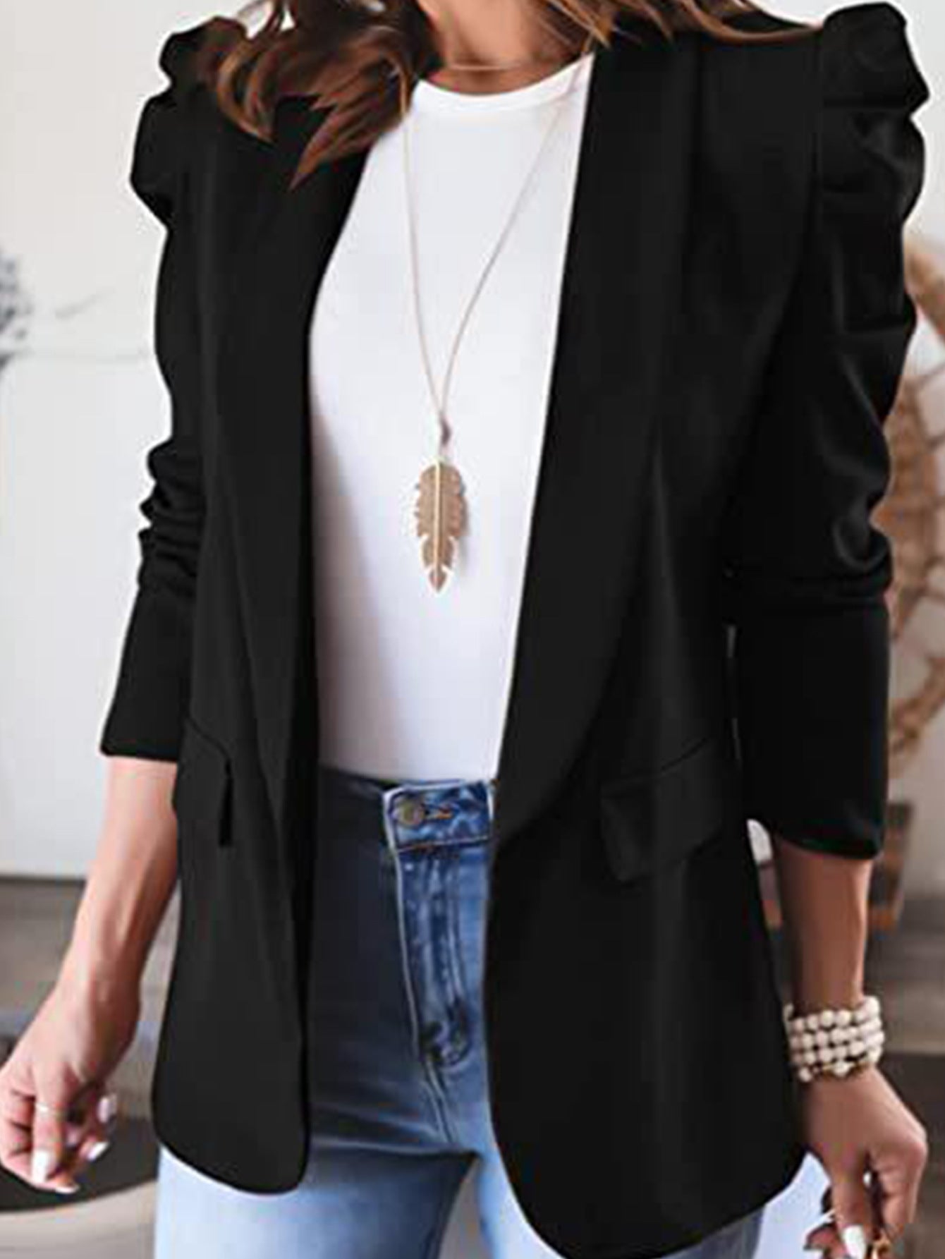 2025 Independent Station Wish Amazon Autum New Pure Color Long-Sleeved Lapel Suit Small Jacket Women's Clothing