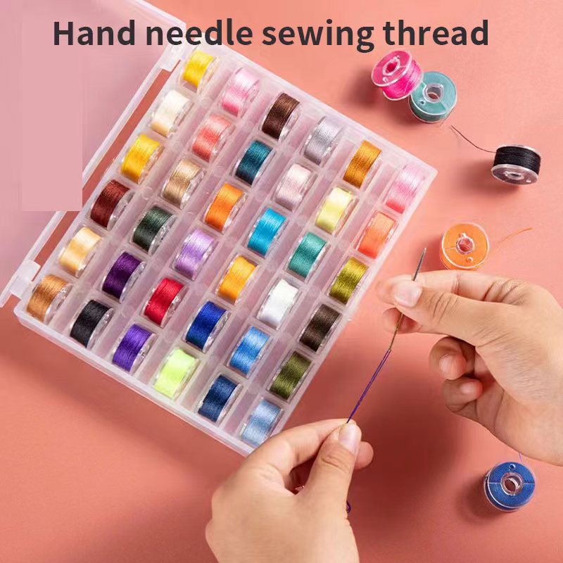 Bobbin with thread 25/36 grid thread set sewing machine bottom thread lock core box set 36 grid transparent bobbin with thread