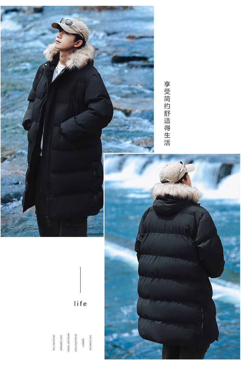 New Long Men's Big Wool Collar Thickened Extra Large Warm and Cold-proof Fashionable Jacket for Youth Fashionable Couple Clothes plus size Bread Clothes