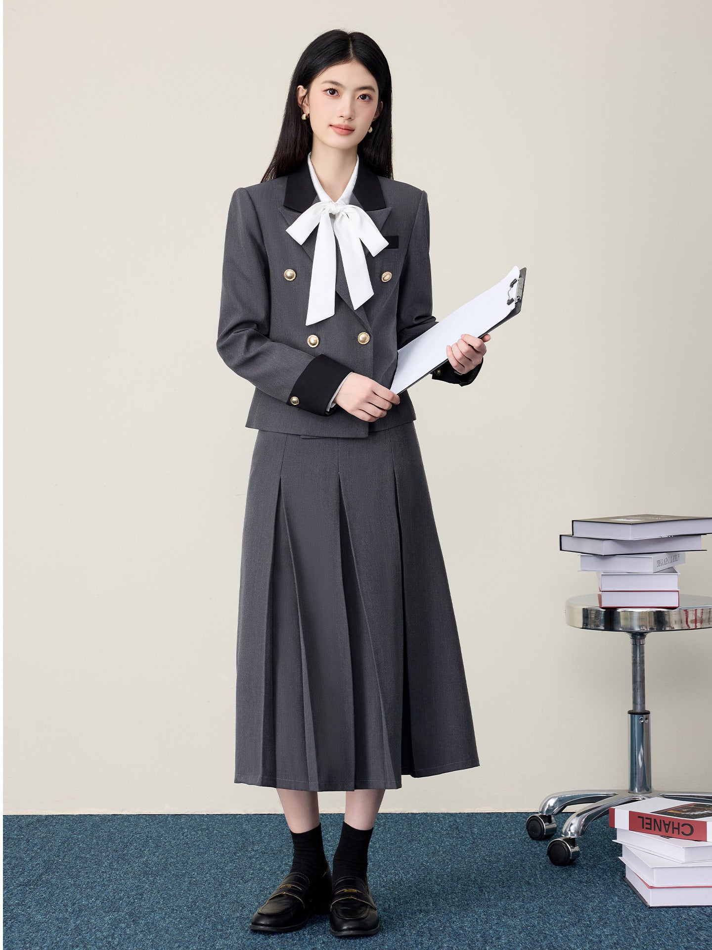 Gray Suit Jacket Female Preppy Style College Student Interview Professional Formal Wear Petite Girl Suit Suit Skirt Autumn