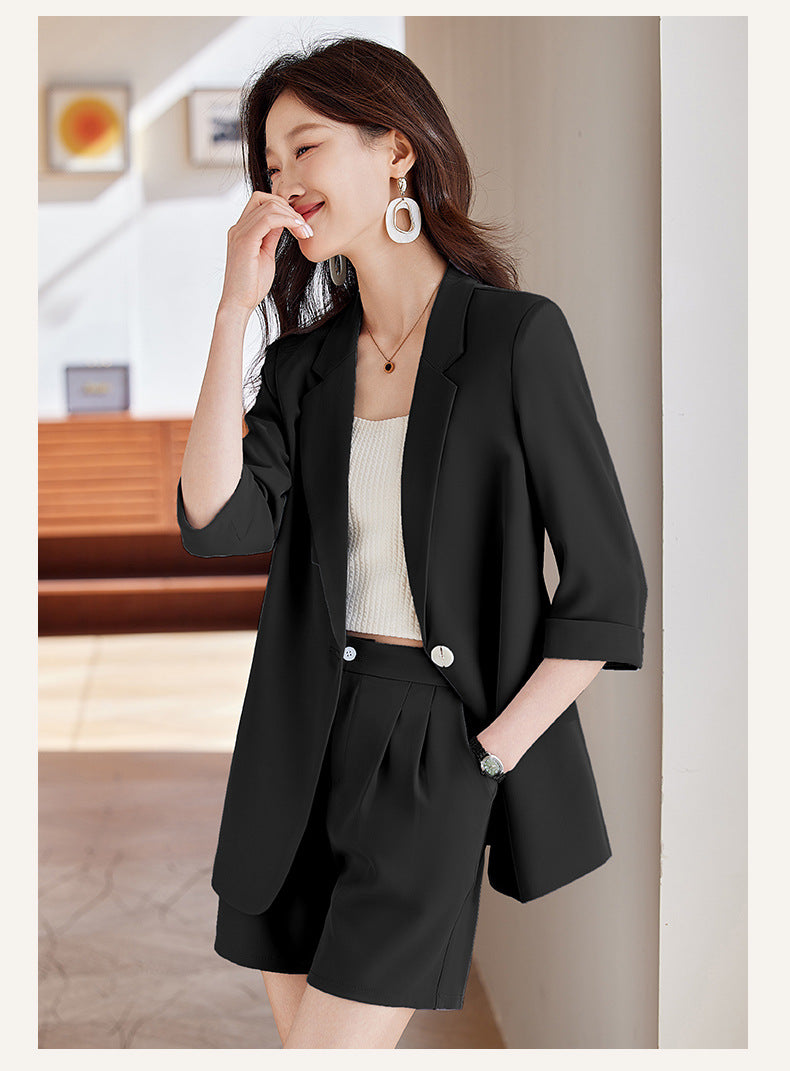 Blue Mid-Sleeve Chiffon Suit Jacket for Women 2025 New Summer Thin Style Fashionable High-End Shorts Suit