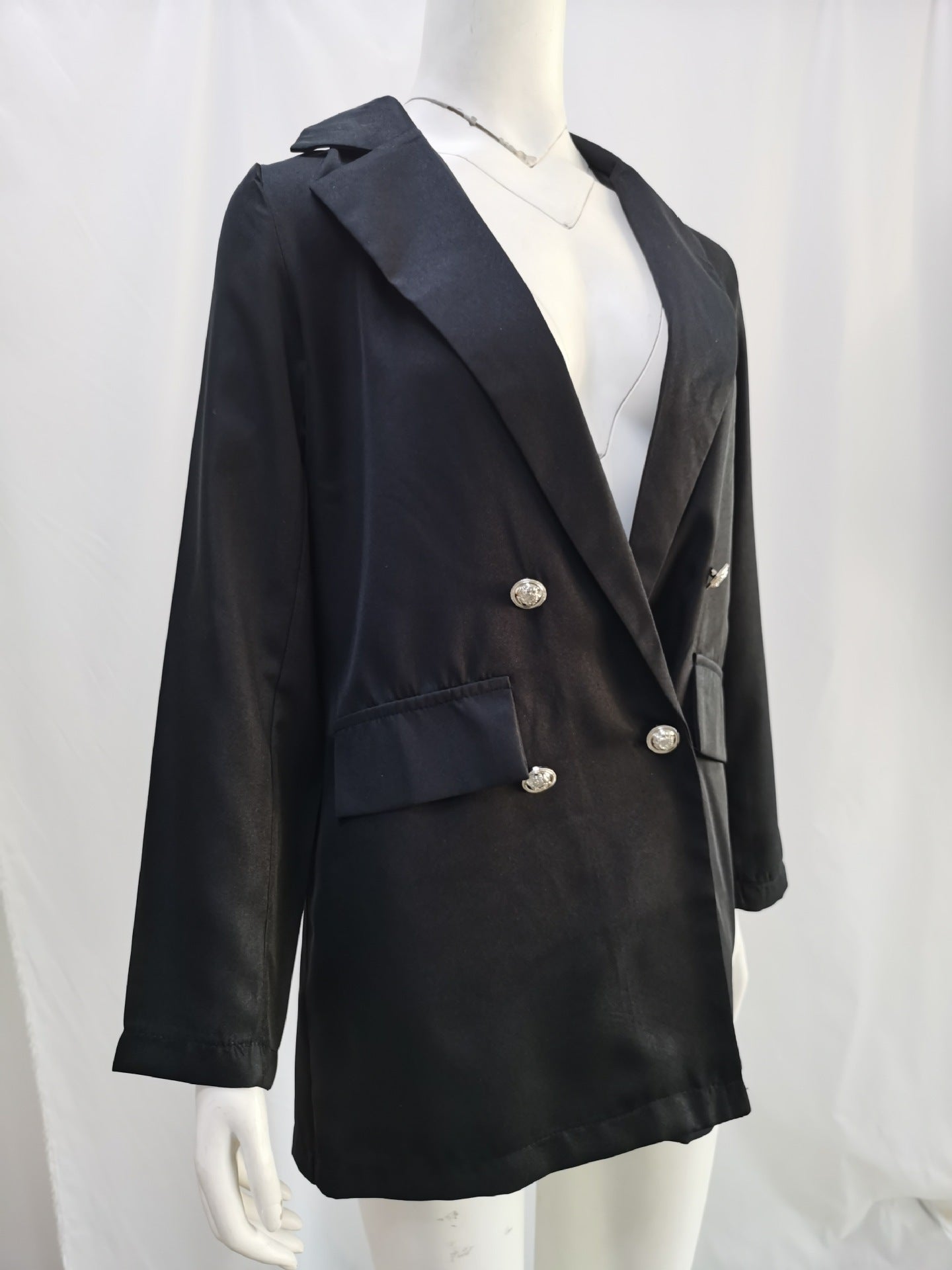 Amazon wish explosions solid color fashion lapel cardigan 2020 Europe and the United States long temperament suit jacket women