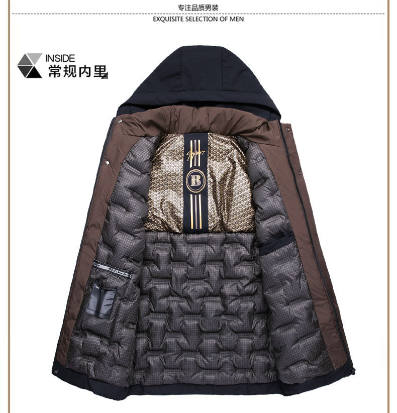 2024 winter new silk cotton-padded jacket casual men's business middle-aged cotton-padded hooded thick warm coat wholesale