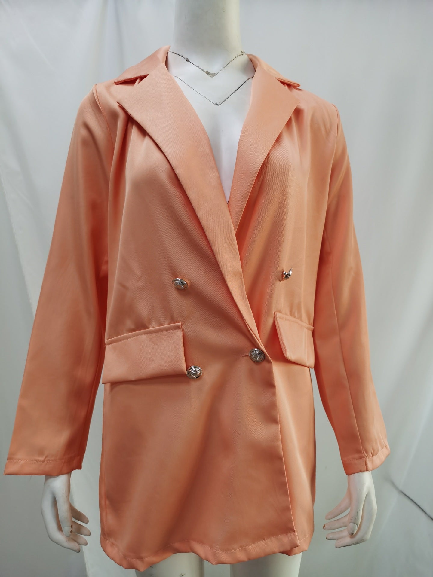 Amazon wish explosions solid color fashion lapel cardigan 2020 Europe and the United States long temperament suit jacket women