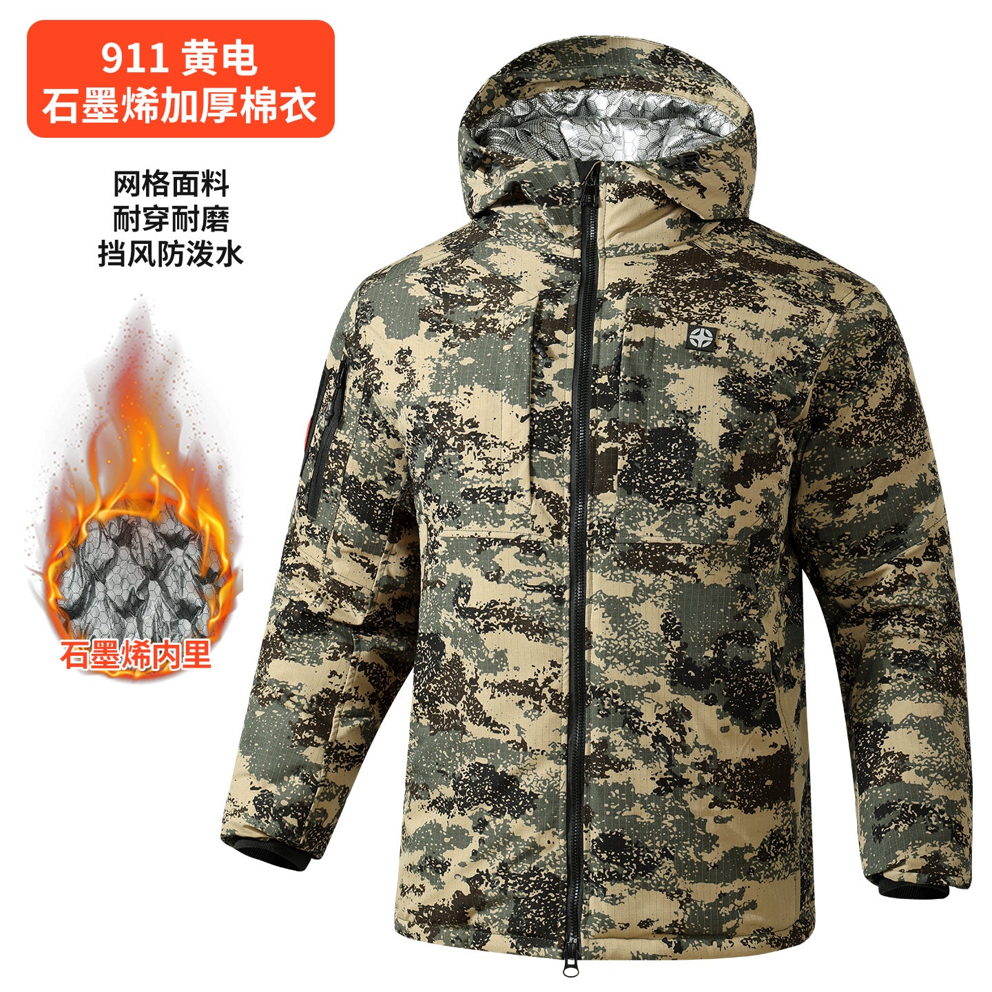 Upgraded Graphene Camouflage Cotton Coat, Thickeneded Cold-Proof and Waterproof Cotton Coat, Anti-Scratch and Wear-Resistant Cotton Jacket, Cold Storage Warm Cotton Coat