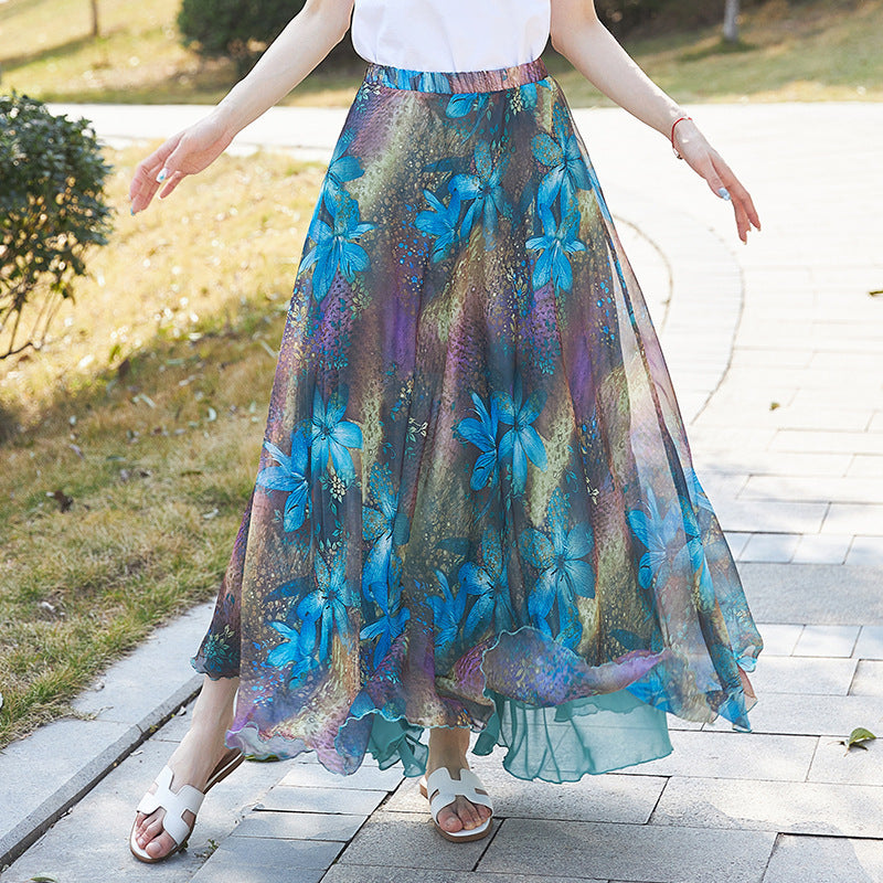 European and American Printed Skirt for Women Amazon 2025 Summer New Casual Seaside Vacation Long Skirt Skirt
