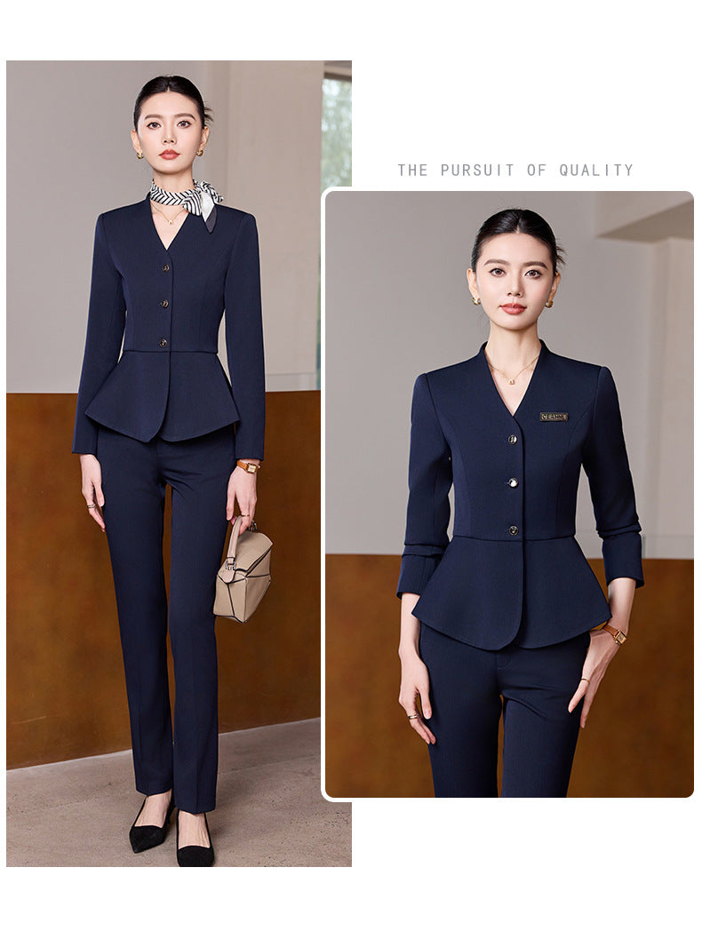 Dark Blue Suit Suit for Women 2025 Autumn and Winter New Professional Formal Wear Fashionable Workwear Jewelry Store Work Clothes