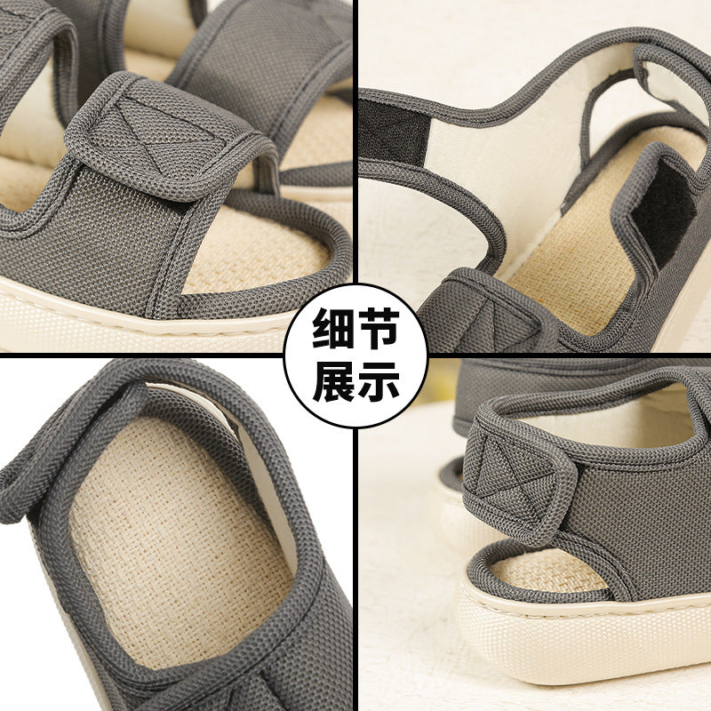 Fat Feet Wide Feet Adjustable Linen Sandals Foreign Trade Outer Wear Holes Old Men's Shoes Thick Sole Casual Walking plus size for Men and Women
