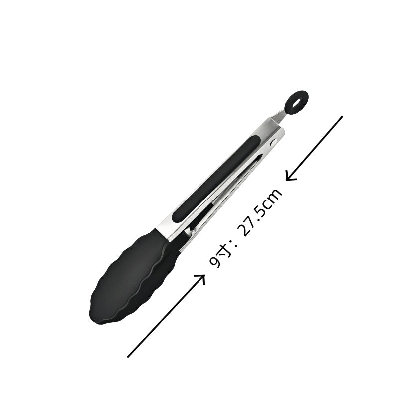 Cross-Border Black Silicone Clips, High Temperature Resistant Kitchen Food Frying Stainless Steel Fried Steak Clips, Special Food Clips for Cooking